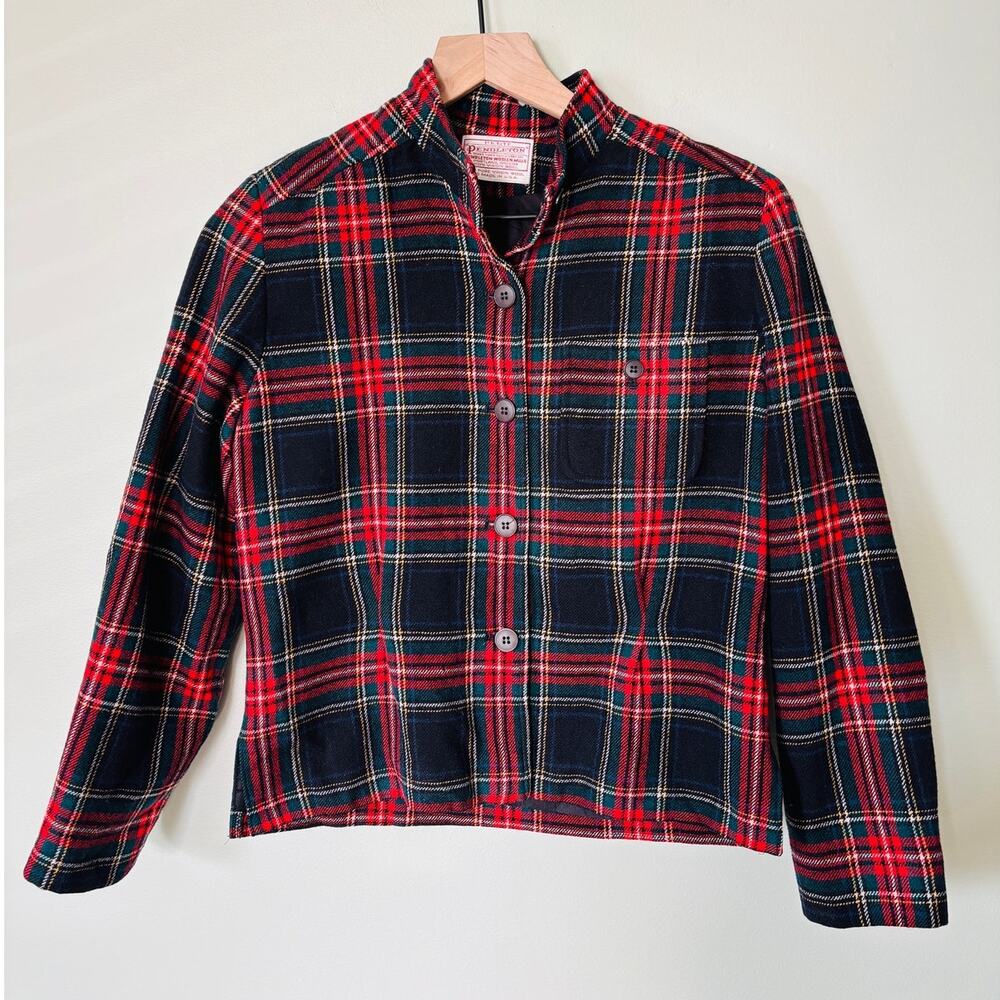 Pendleton Tartan Plaid Wool Vintage 80's Blazer Jacket Size 6 Petite